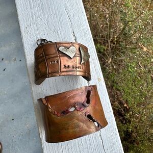 Copper and Silver Heart Cuff Bracelets